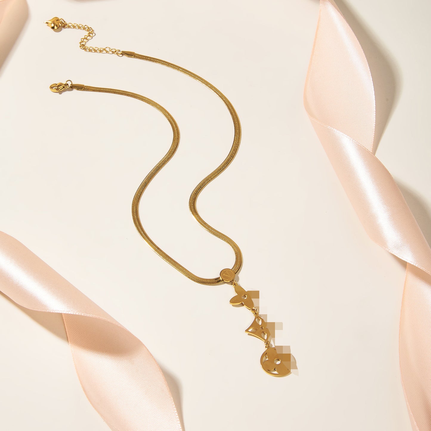 Titanium Steel Lucky Clover Tassel Necklace — Women's Snake Chain