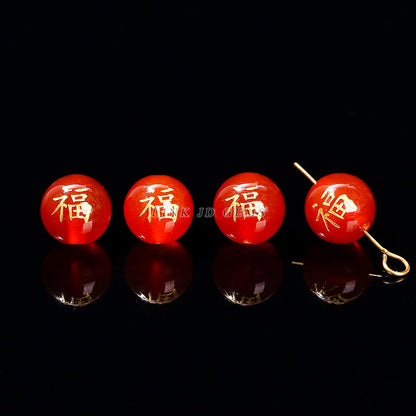 Agate bronzing double-sided word round beads