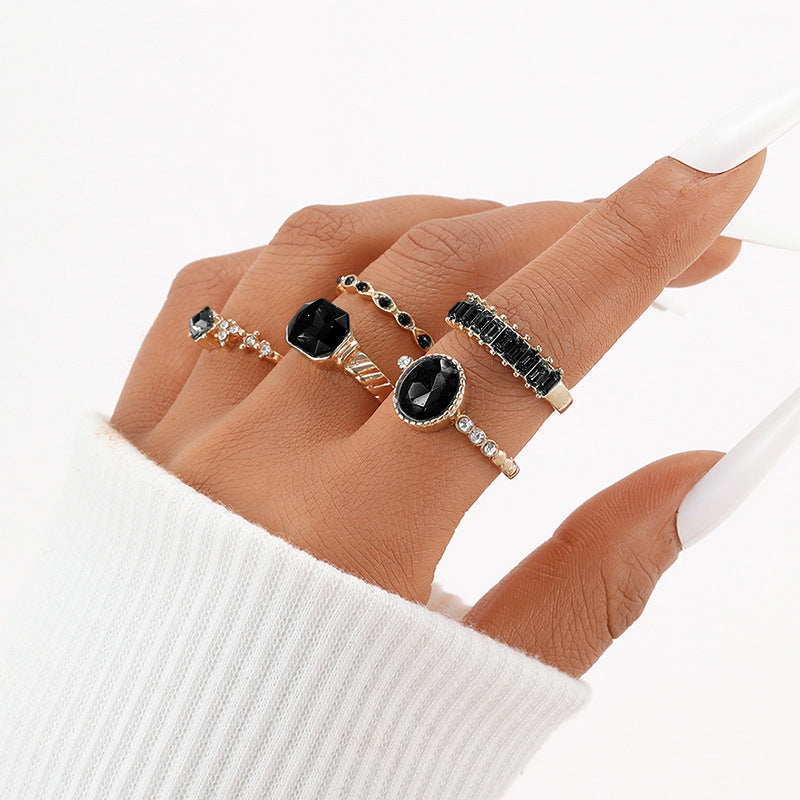 Juego de 5 anillos estilo anillo morado 
