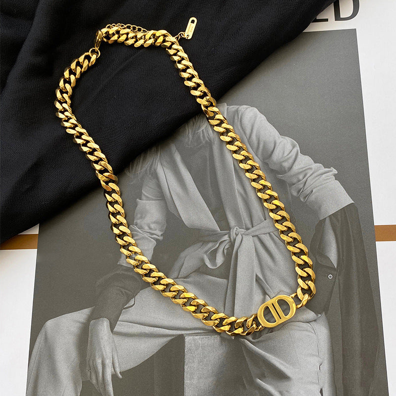 Women's Titanium Steel Cuban Link Collarbone Necklace — Fade-Resistant