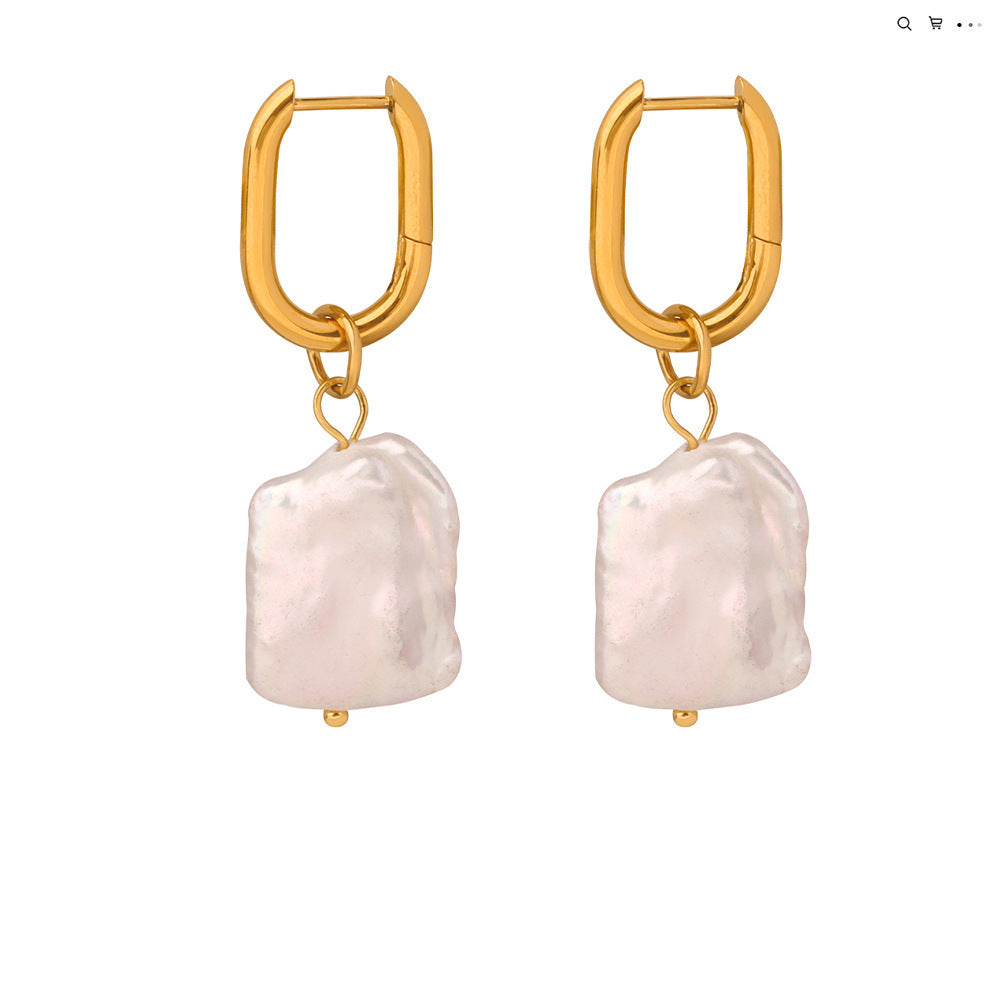 Gold-Plated Titanium Steel Irregular Freshwater Pearl Earrings — Women's Retro Luxe