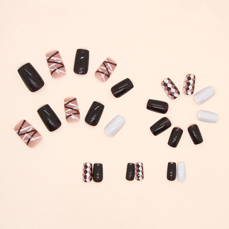 Coffee Checkered Milk White Deep Coffee Nails