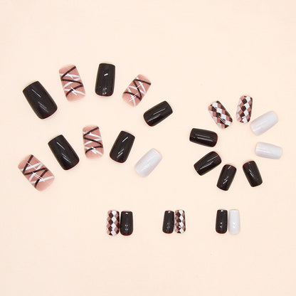 Coffee Checkered Milk White Deep Coffee Nails