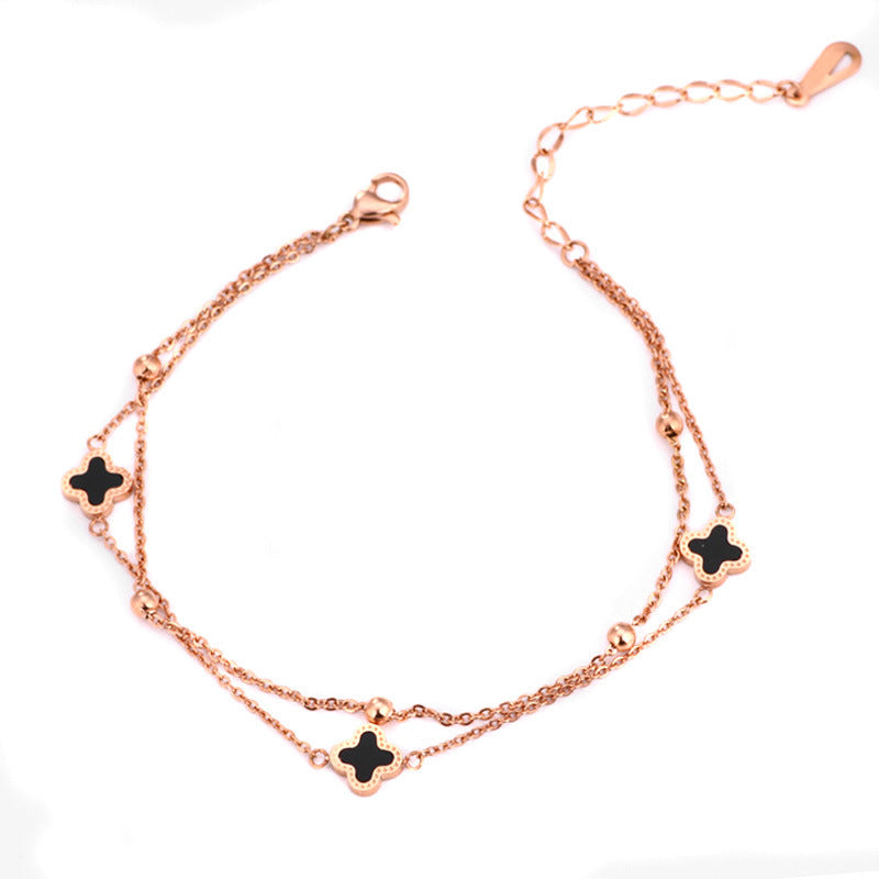 Double four-leaf flower anklet