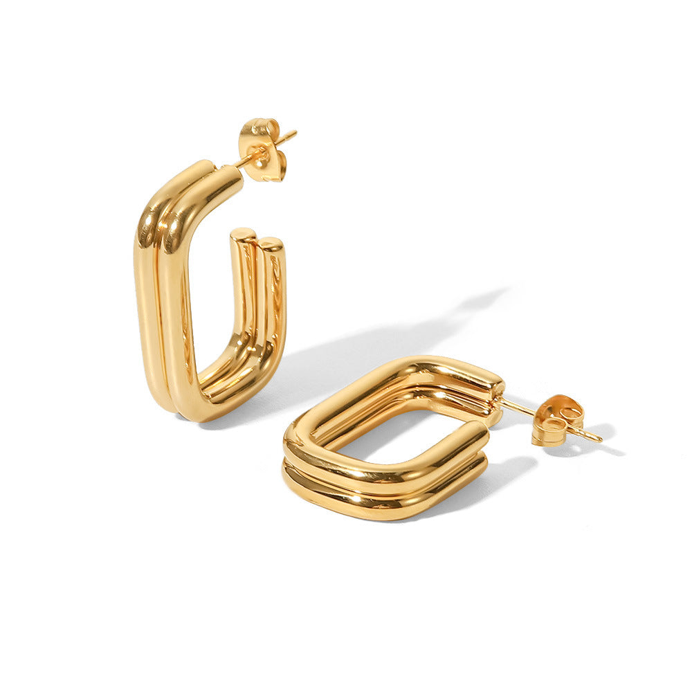 Double-layer thick U-shaped open earrings