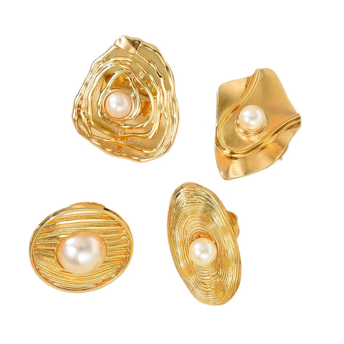 4Pcs Hollow Flower Pearl Ring Set