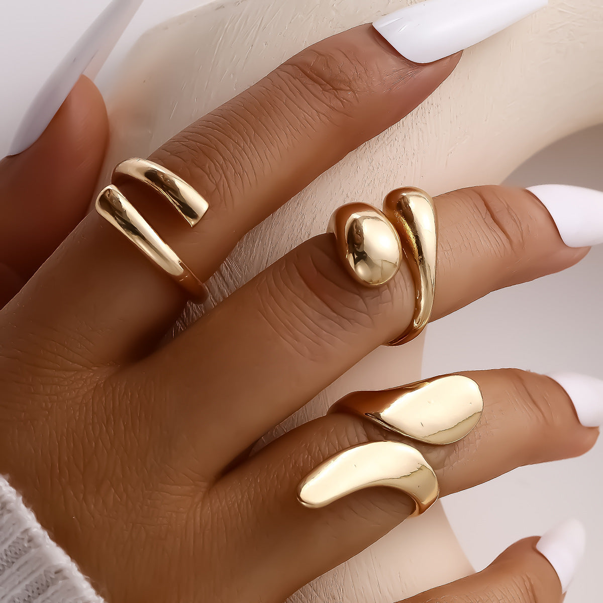 Geometric Waterdrop Ring Set