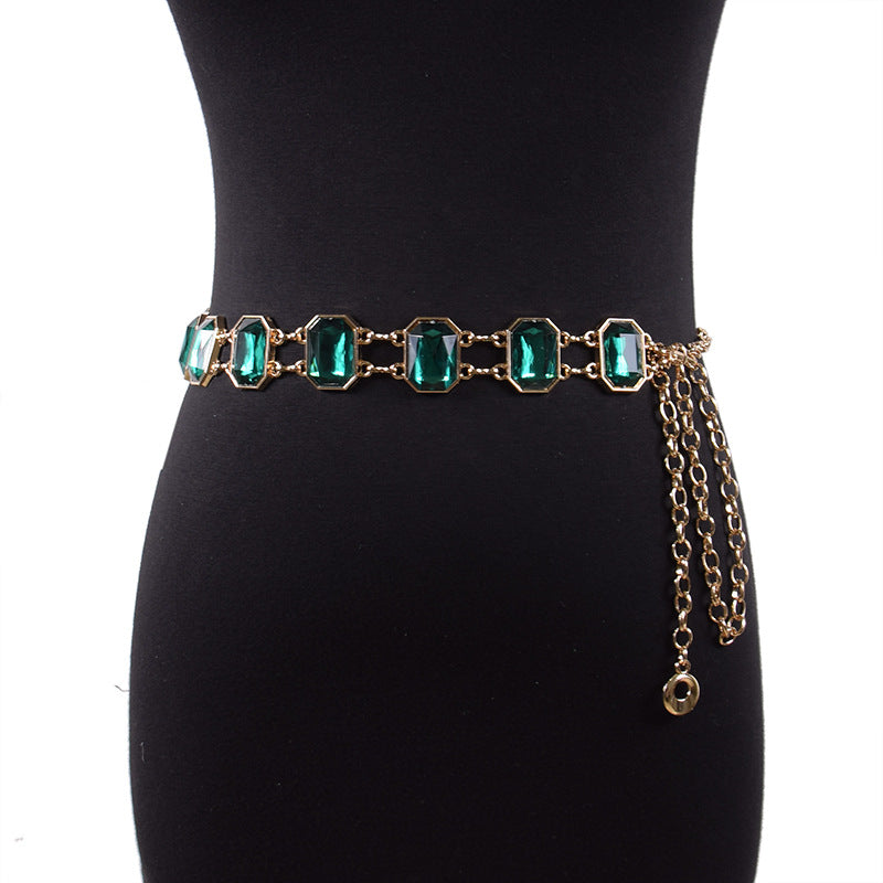 Emerald crystal metal chain waist chain