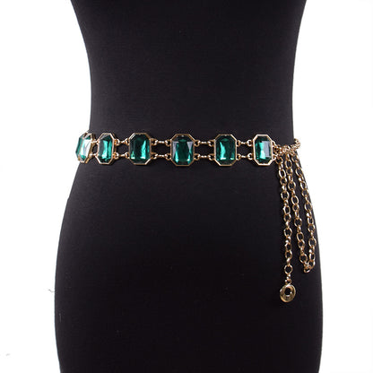 Emerald crystal metal chain waist chain