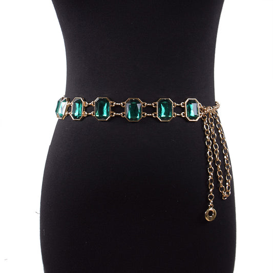 Emerald crystal metal chain waist chain