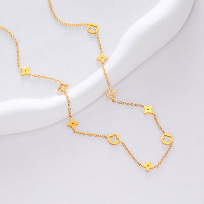 Elegante colar oco de aço titânio com trevo de quatro folhas 