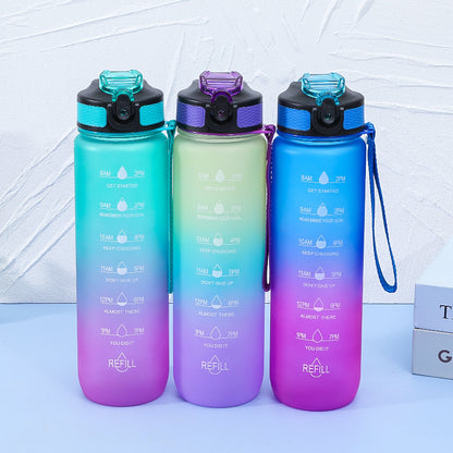 Botella de agua de plástico esmerilado con mango portátil 