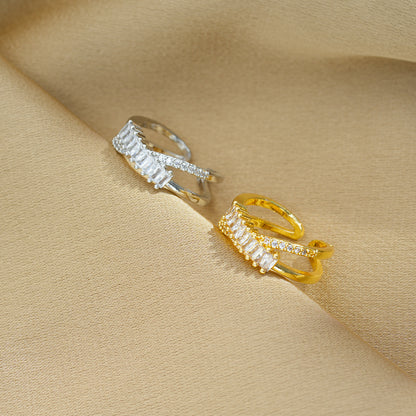 Geometric Double Ring, Minimalist Chic, Copper Zircon