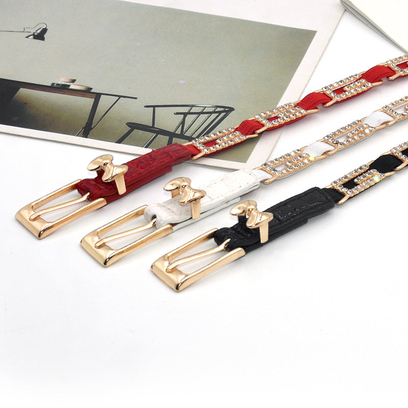 Fashion rhinestone red and black thin belt