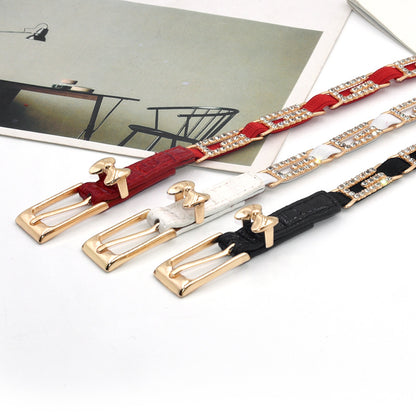 Fashion rhinestone red and black thin belt