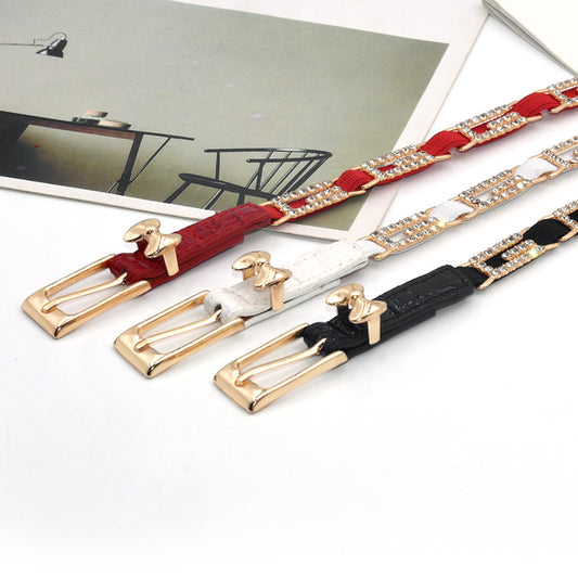 Fashion rhinestone red and black thin belt