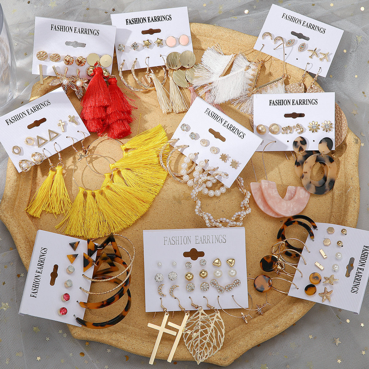 Bohemian Pearl Fringe Earring Set