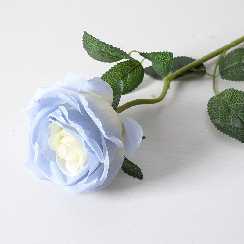 Artificial rose single branch crushed ice blue artificial flower