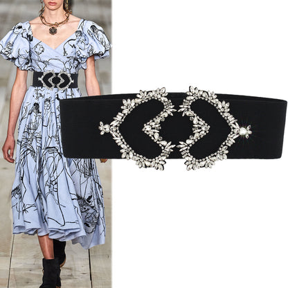 Elastic waist seal hand-sewn rhinestone crystal