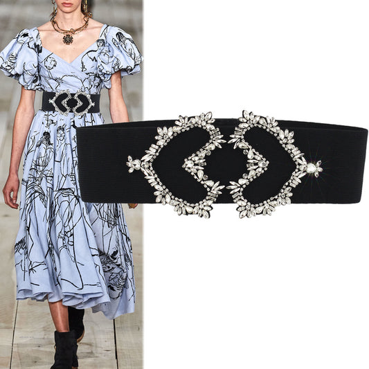 Elastic waist seal hand-sewn rhinestone crystal