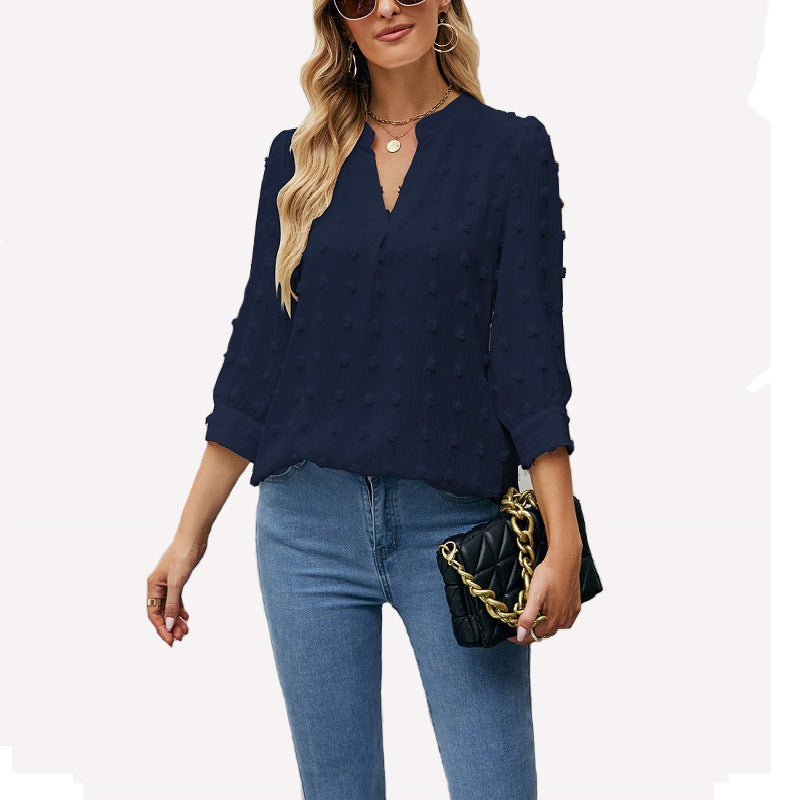 Seven-quarter-sleeved chiffon top