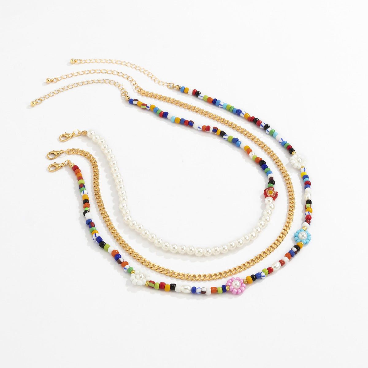 Contrasting color beaded metal chain necklace