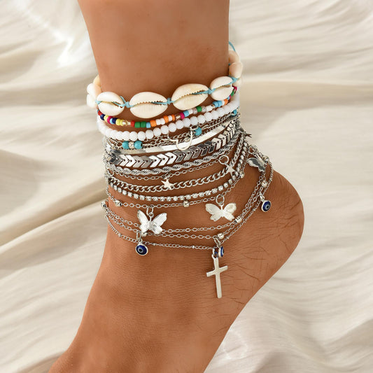 Tobillera Bohemia con Conchas y Cuentas 