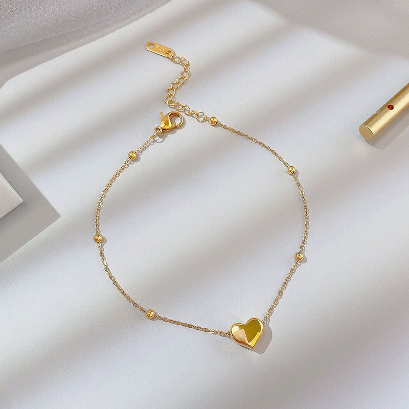 Women's Titanium Steel Round-Bead Love Anklet