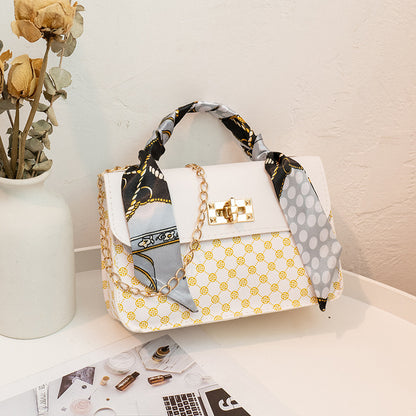 Printed small square bag chain messenger bag