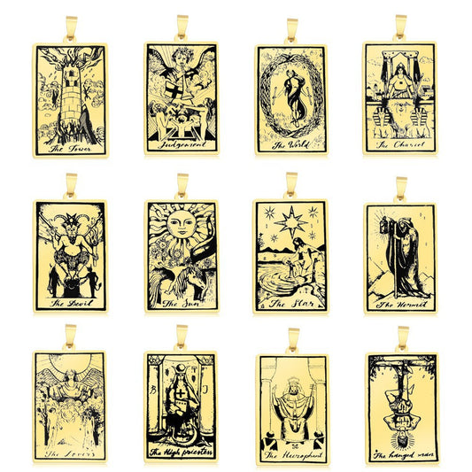 5 pcs/pack, gold tarot titanium steel pendant.