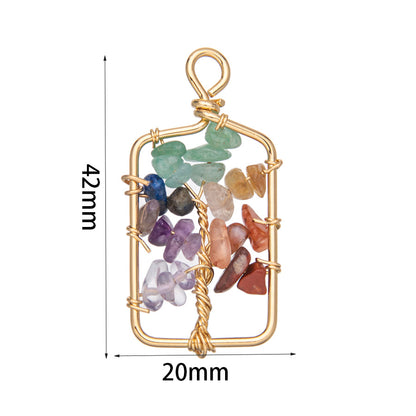 Colgante de árbol de la vida con envoltura de alambre rectangular de cristal 