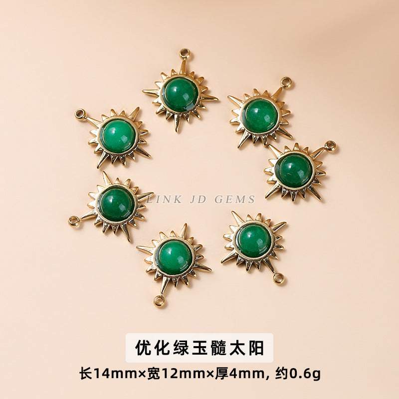 Dongling jade turquoise inlaid stainless steel fan pendant