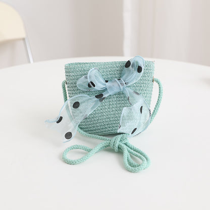 Girls' Polka Dot Bow Kids Bag Straw Beach Sun Hat