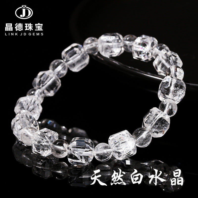 8Mm Natural White Crystal Sugar Cube Bracelet