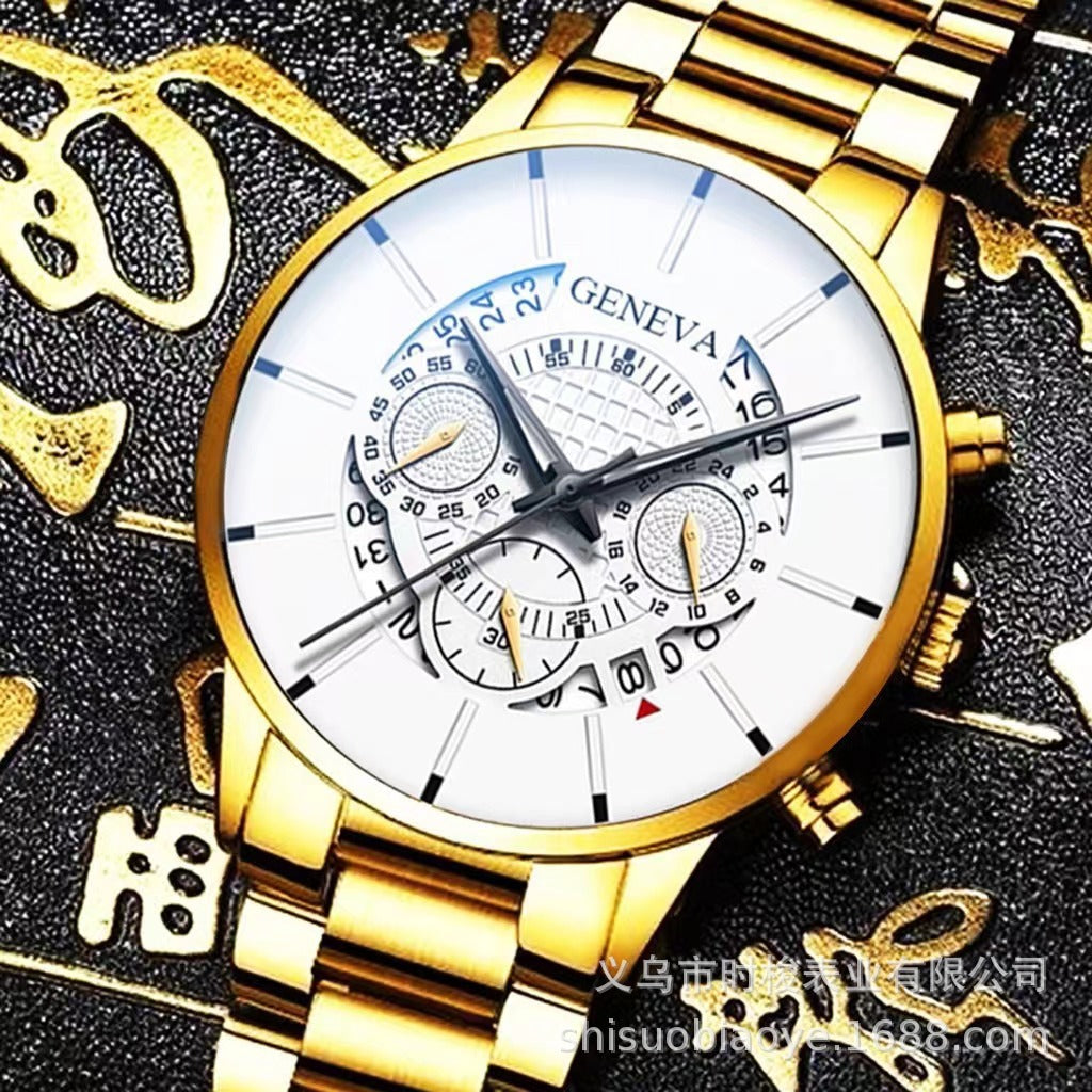 Geneva Three-Eye Mens Watch Steel Band Business