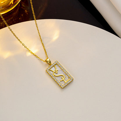 Colar de letras em aço ti: pingente de corrente chique, gota de cobre 