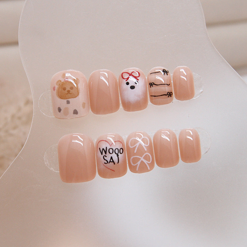 Cartoon Letter Bear Short Square Nail Stickers 24 Pieces