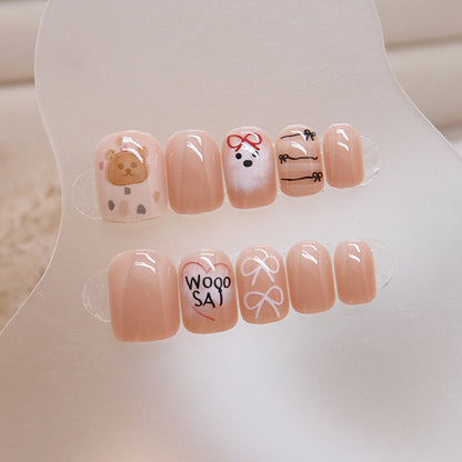 Cartoon Letter Bear Short Square Nail Stickers 24 Pieces