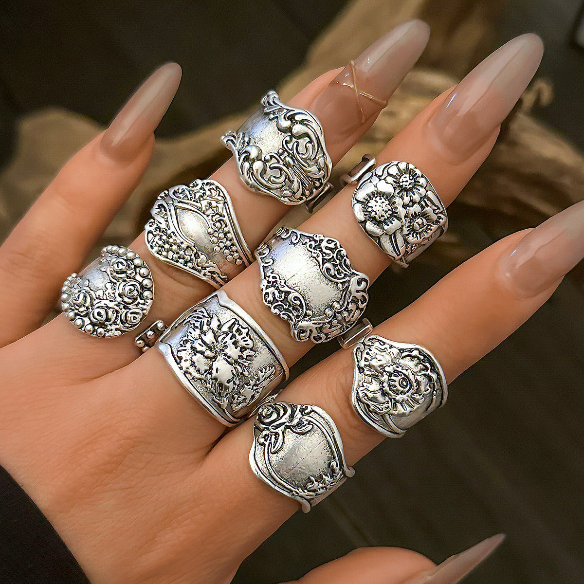 Anillo abierto con estampado de café con leche vintage 