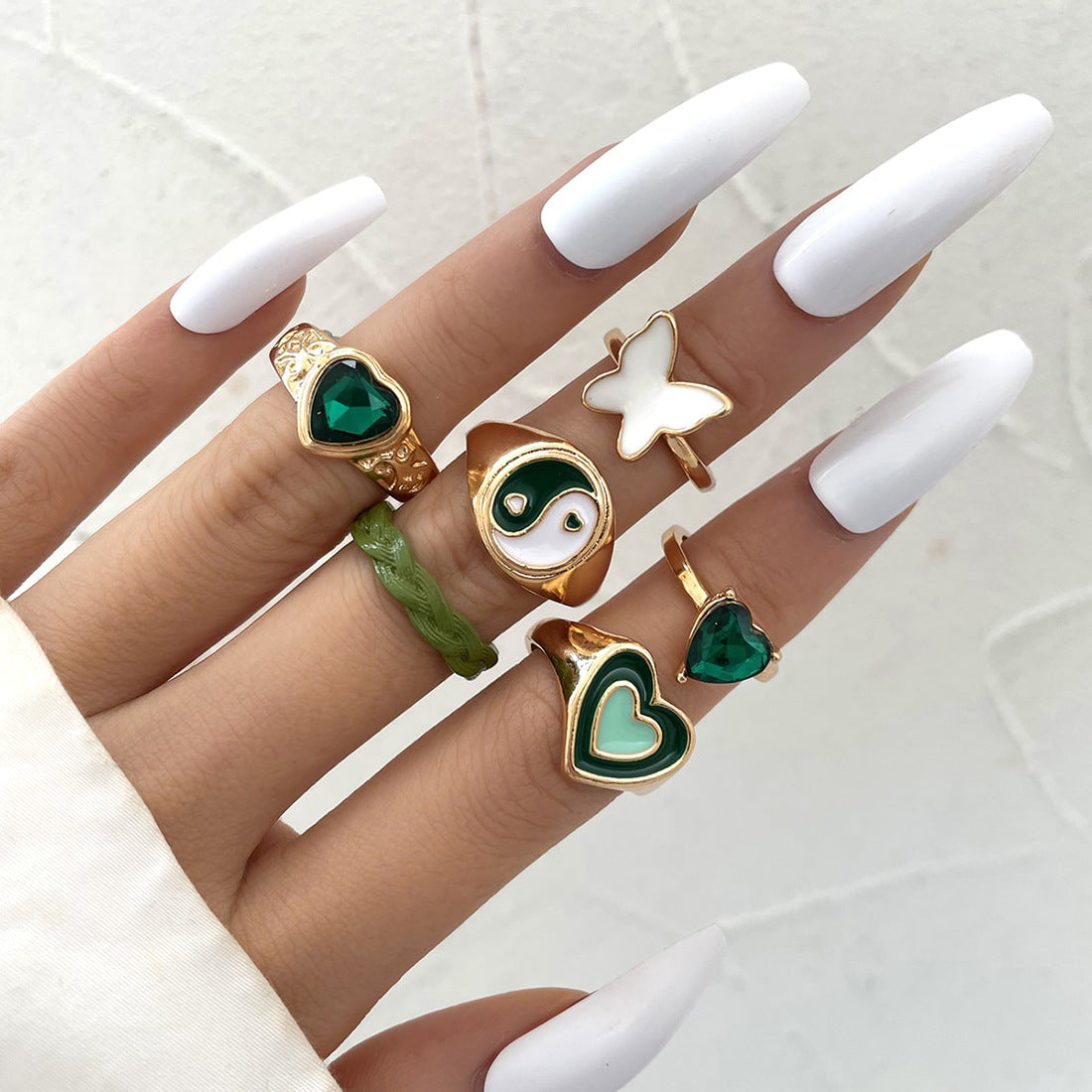 6-Piece Butterfly & Diamond Ring Set