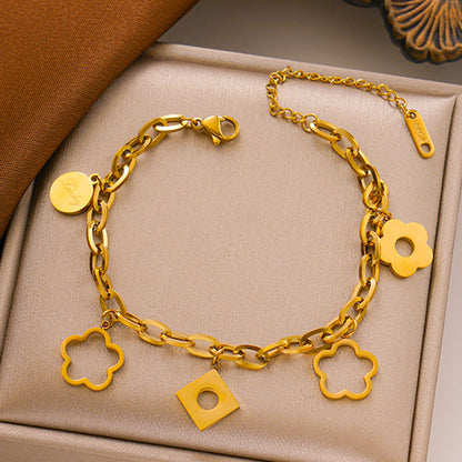 Brazalete de acero de titanio - Estilo INS, flor de cinco pétalos 