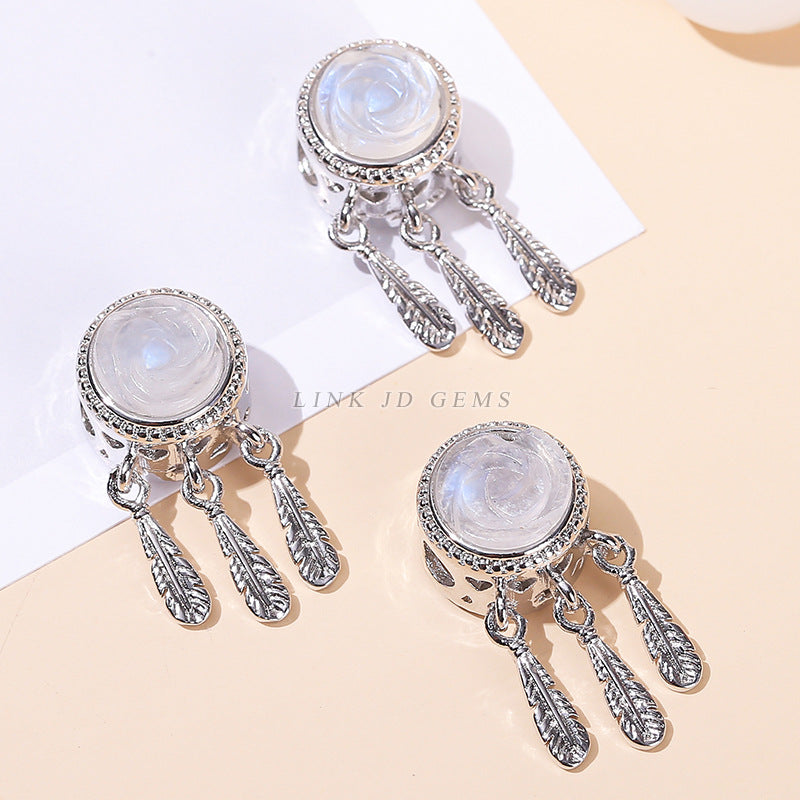 Blue moonstone dream catcher net imitation silver alloy pendant