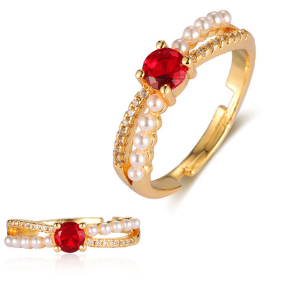 Pearl Flower Love Lock Bow Ring