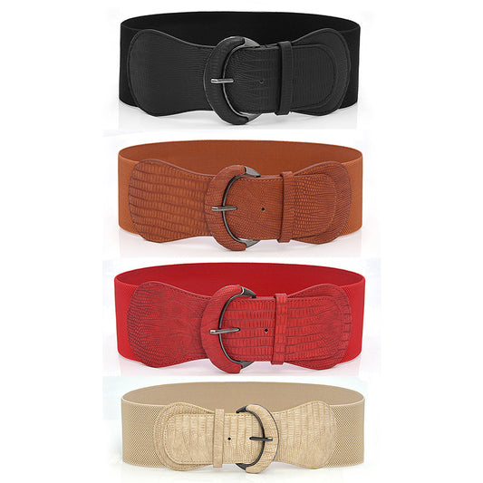 Faux leather elastic wide belt