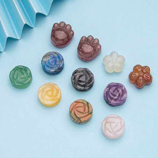 Pétalas de pata de cachorro rosa esculpidas em cristal artesanato com buraco horizontal 