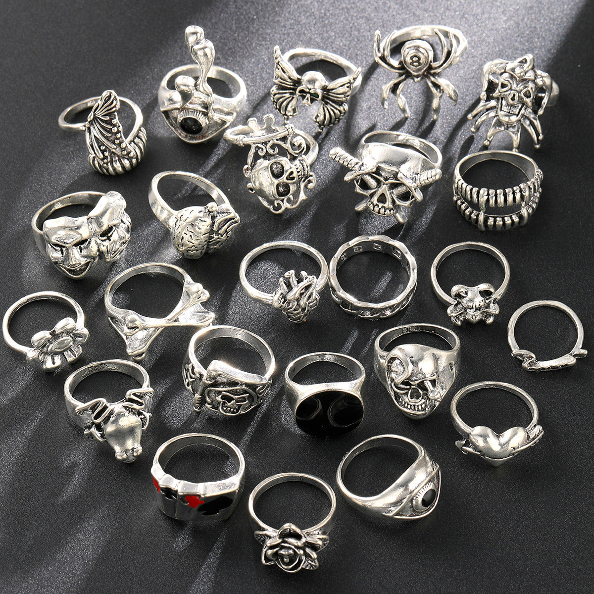 Punk Skull Spider Ring Set (24-Piece)