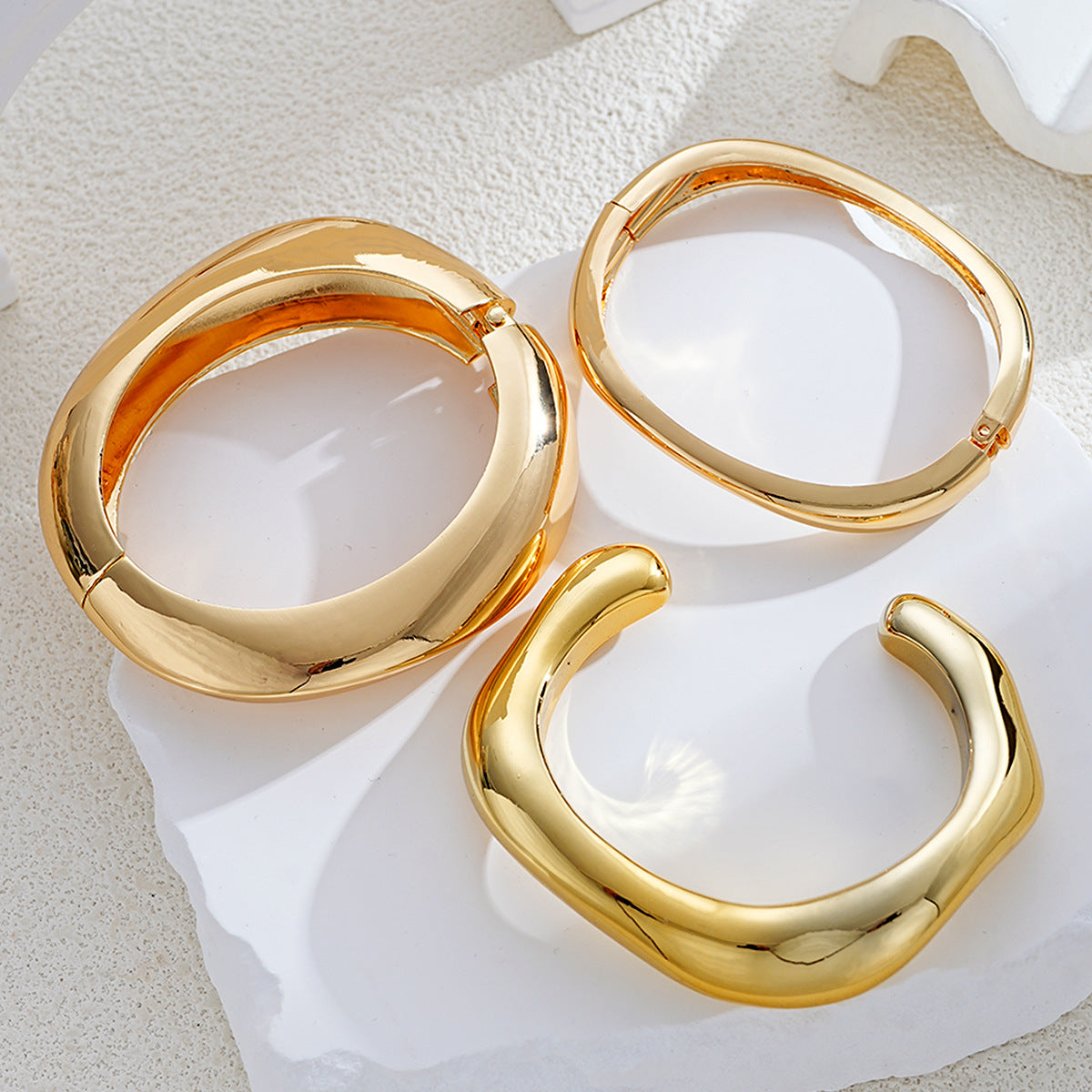 Gold Irregular Twist Bracelet Set (3pc)