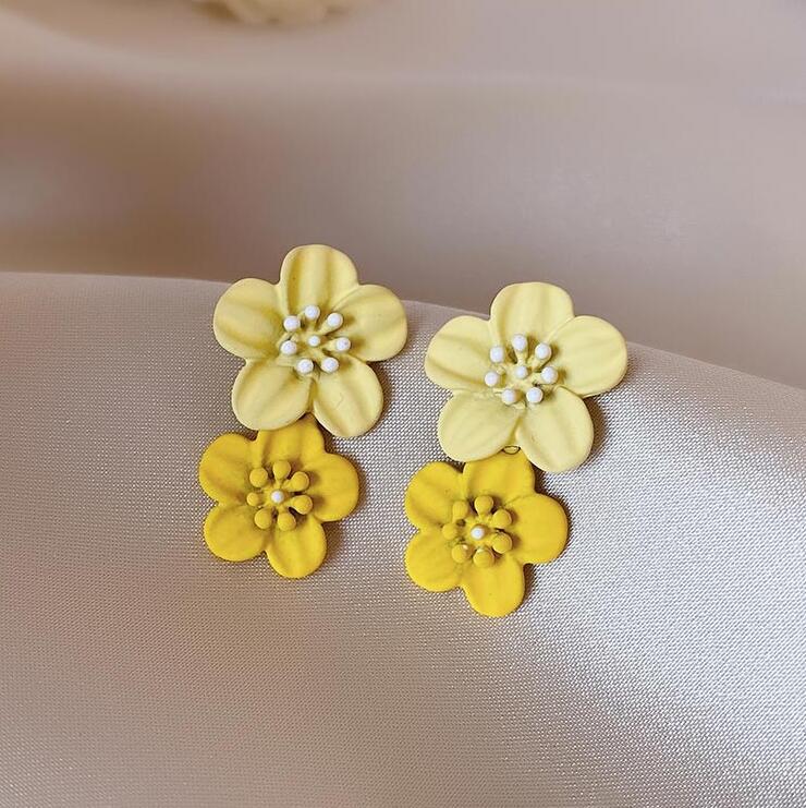 925 Silver Needle Two-Color Flower Earrings