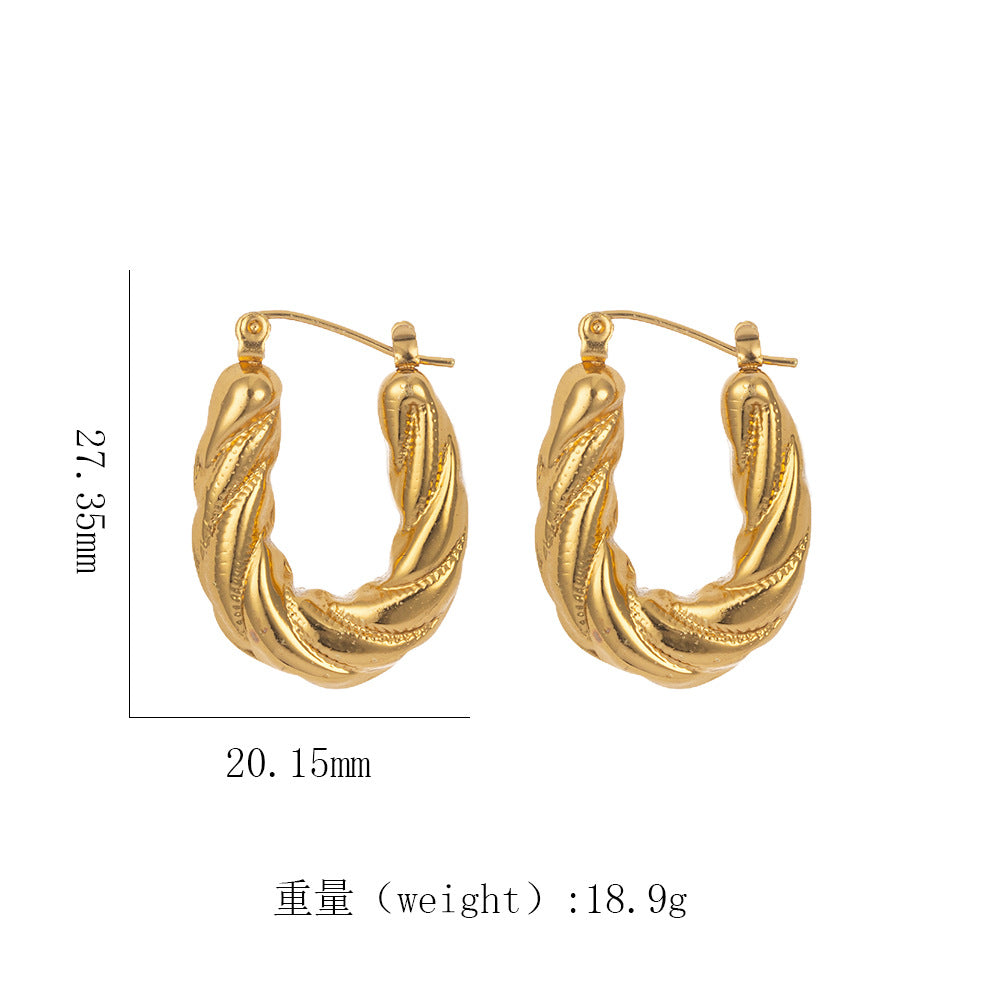 18K Gold Titanium Steel Twisted Spiral Earrings