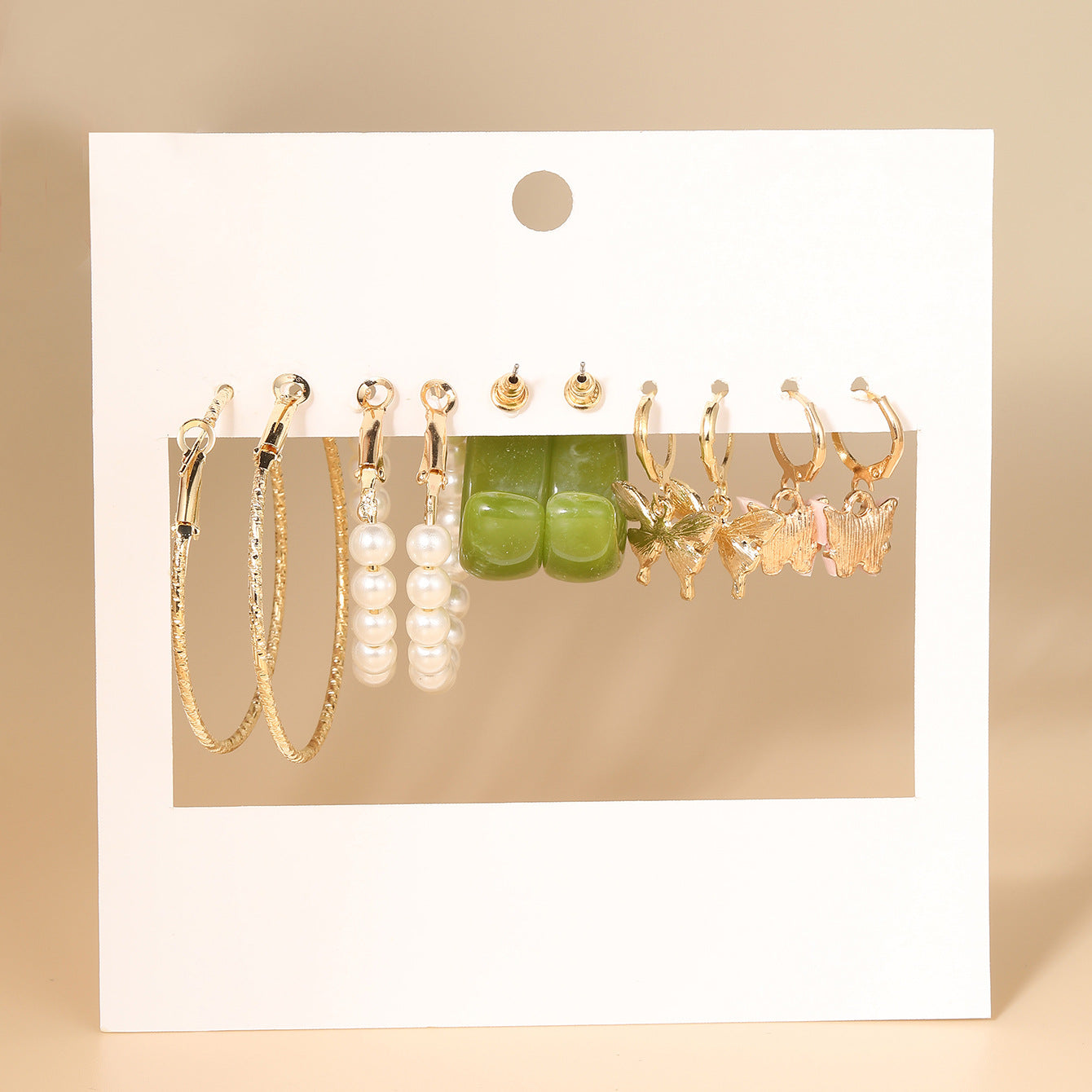 Green acrylic pearl earrings 5 pairs
